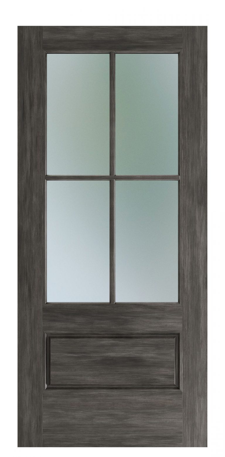 3/4 Lite Flush Glazed-4 Lite Grid Door with Pearl Glass in Natural ...